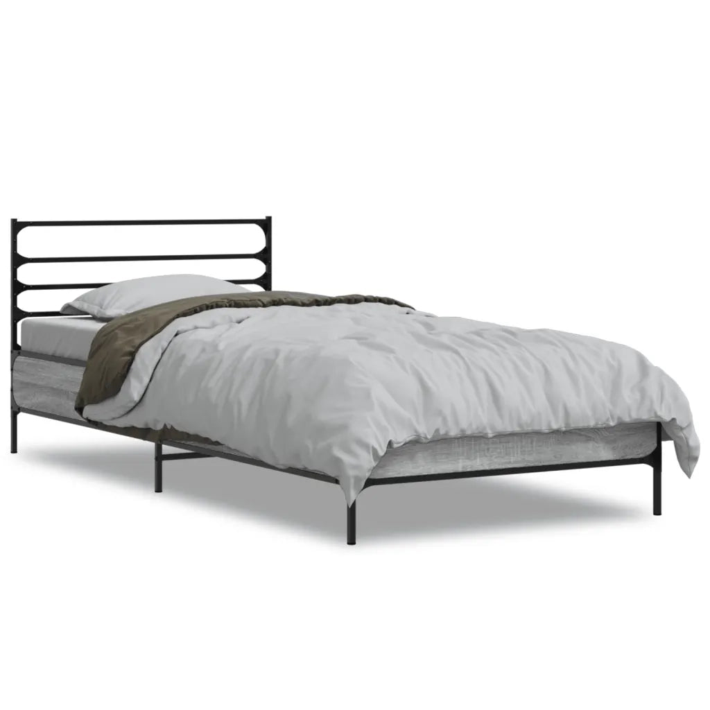 Letto singolo | Letto per adulti | Giroletto Grigio Sonoma 100x200 cm Legno Multistrato e Metallo