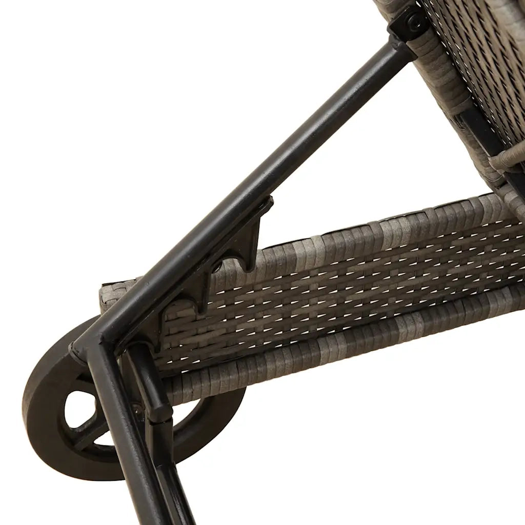 Lettino Prendisole con Ruote e Cuscino in Polyrattan Grigio 4104035