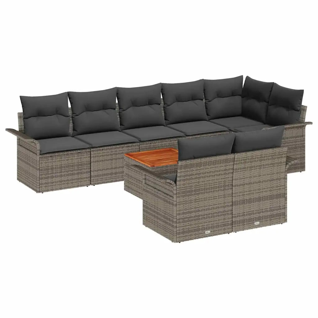 Set Divano da Giardino con cuscino 9 pcs Grigio polyrattan