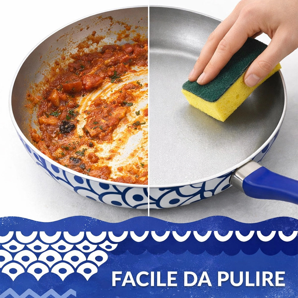 Set 2 Padelle Onda da 24 e 28 cm Antiaderenti Pentola con Manico Soft Touch Blu