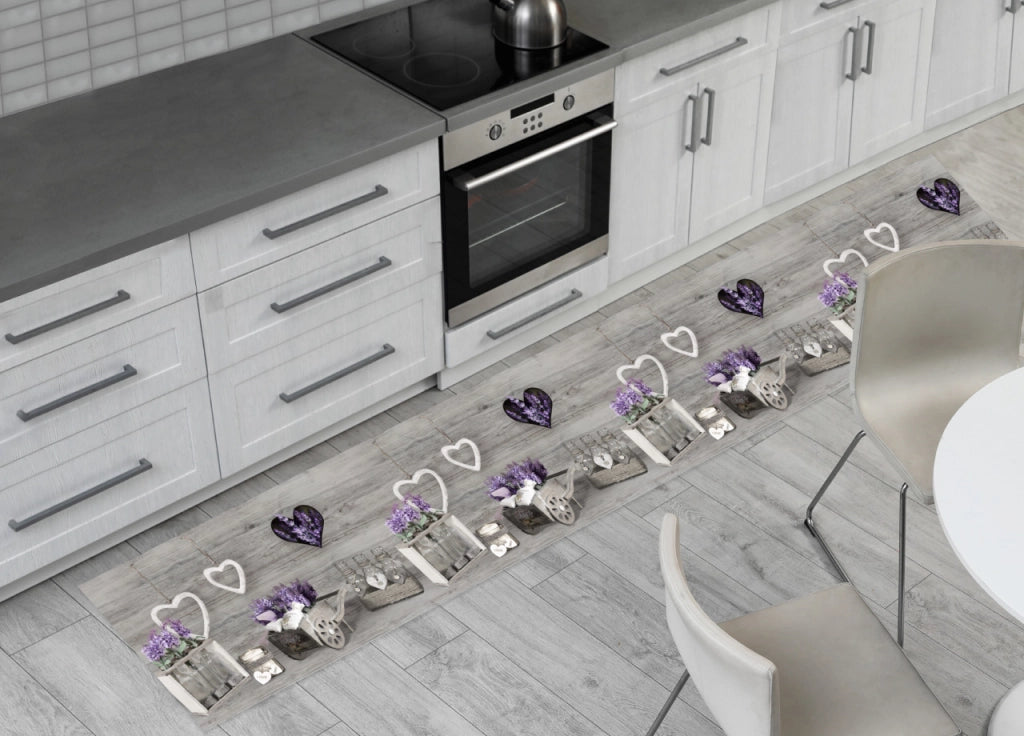 Tappeto Passatoia Cucina Antiscivolo Sottolavello Lavanda Cuor Carretto Grigio - 50x280 - Grigio