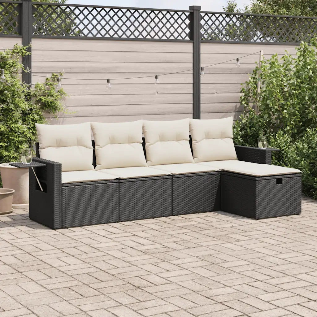 Set Divani da Giardino 5 pz con Cuscini in Polyrattan Nero 3325462