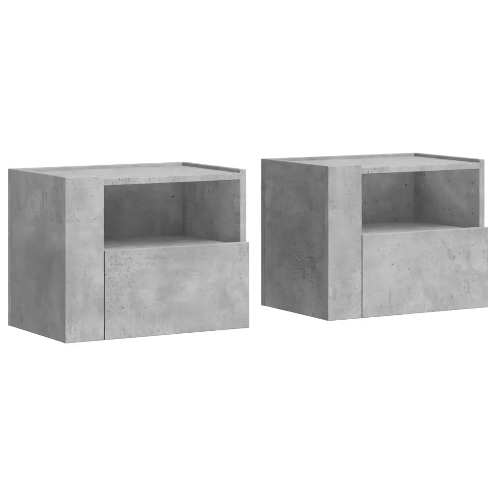 Set di 2 Comodini | Armadio da Notte | Mobiletto da notte a Muro Grigio Cemento 45x30x35 cm
