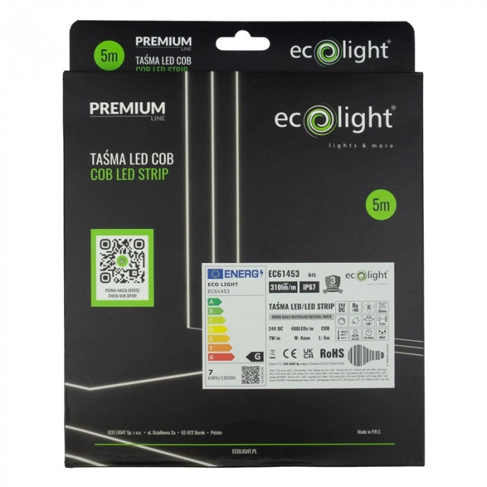 Striscia LED Neon COB 24V 480/m 4000K IP67 5m Ecolight