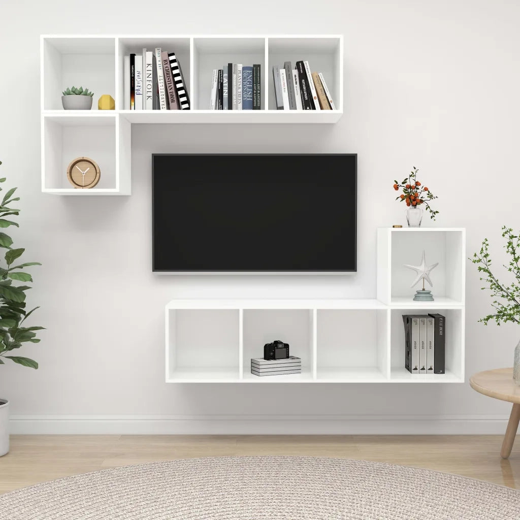 Set Mobili Porta TV 4 pz | Armadietto TV | Mobile Porta TV Bianco in Legno Multistrato