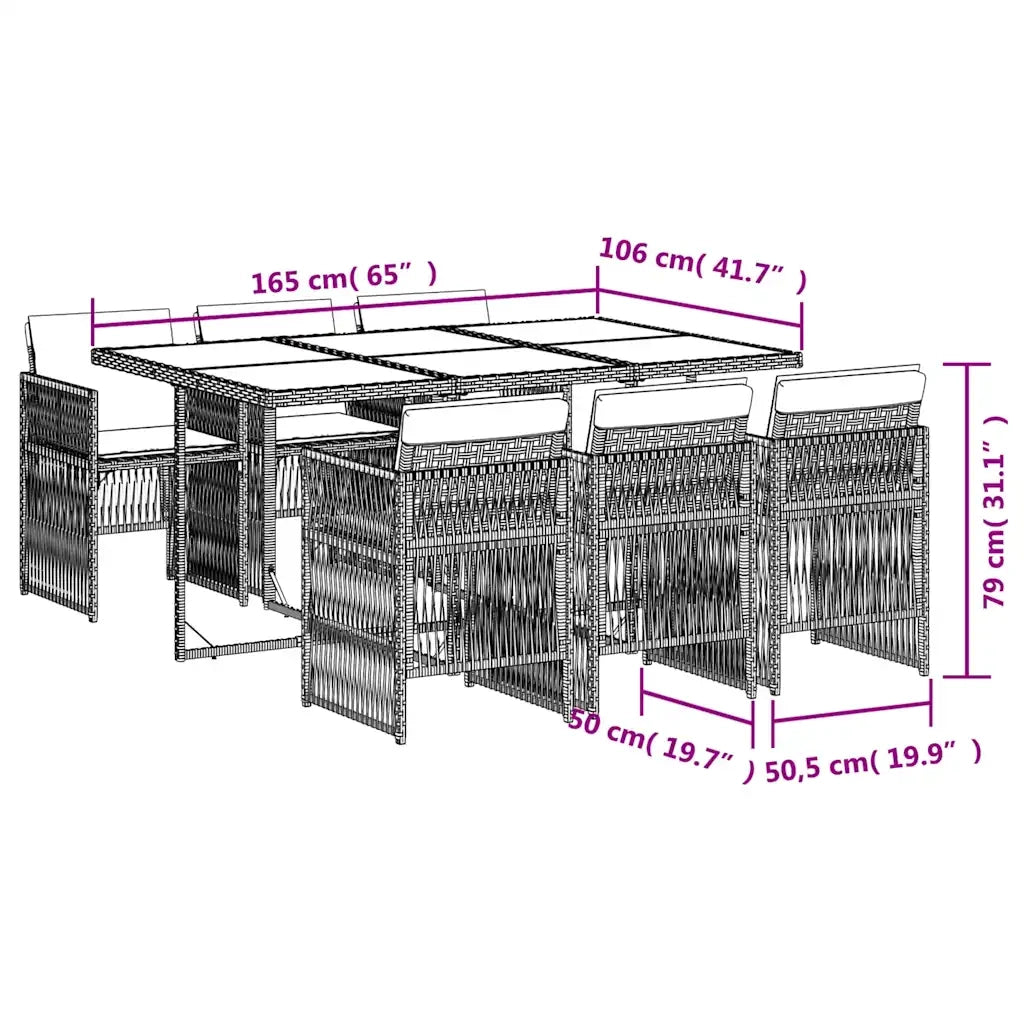 Set da Pranzo da Giardino 7 pz | Set Salotto da Giardino con Cuscini in Polyrattan Grigio