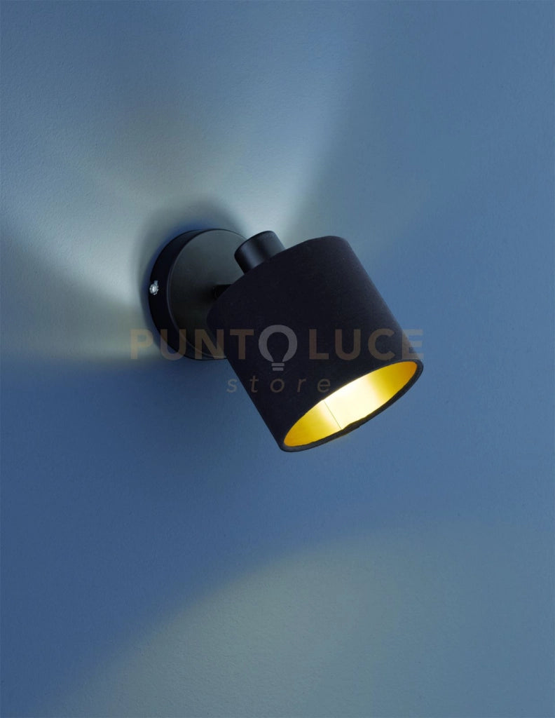 TOMMY SPOT SINGOLO CON DIFFUSORE PARALUME NERO INTERNO ORO BASE METALLO NERO OPACO H.19CM 1 LUCE ATTACCO E14