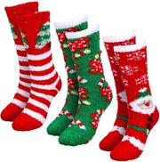 Calze di Natale 3 Pair - Calze Alta Caviglia - Felpa Coral Zoppa - Rosso/Verde - Stretch Elastico - Ideali per Feste - Calze Alta Caviglia