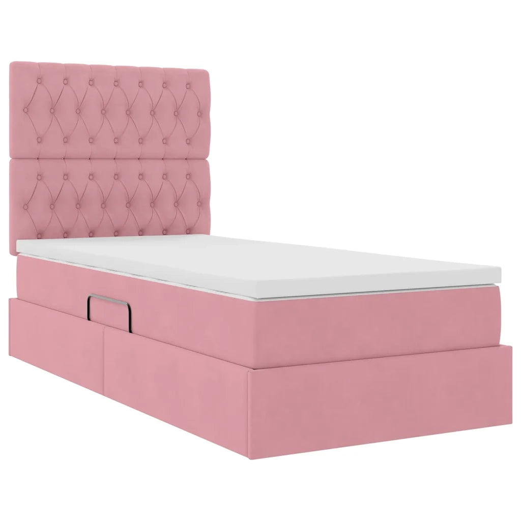 Letto con contenitore e LED con led Rosa 90 x 190 cm Velluto