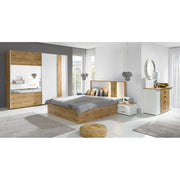 Camera completa WOOD con letto 160 x 200 cm LED, armadio 250 cm, cassettiera e comodini – Rovere e bianco