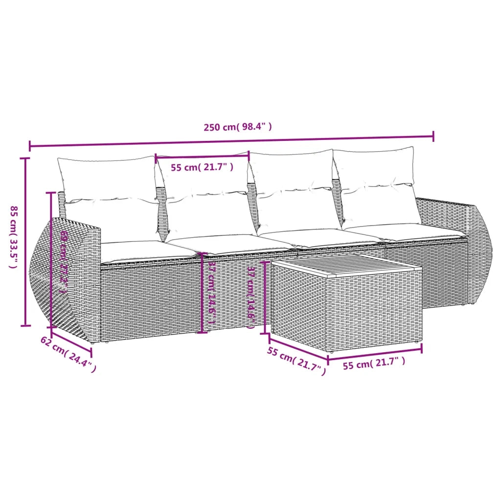 Set Divani da Giardino 5 pz | Set Salotto da Giardino con Cuscini in Polyrattan Nero