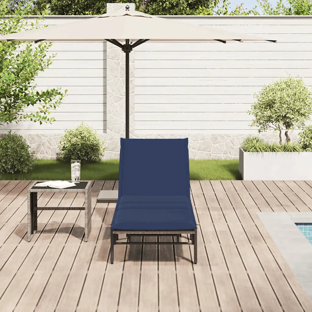 Lettino Prendisole | Sdraio da giardino | Lettino da sole con Cuscino Grigio in Polyrattan