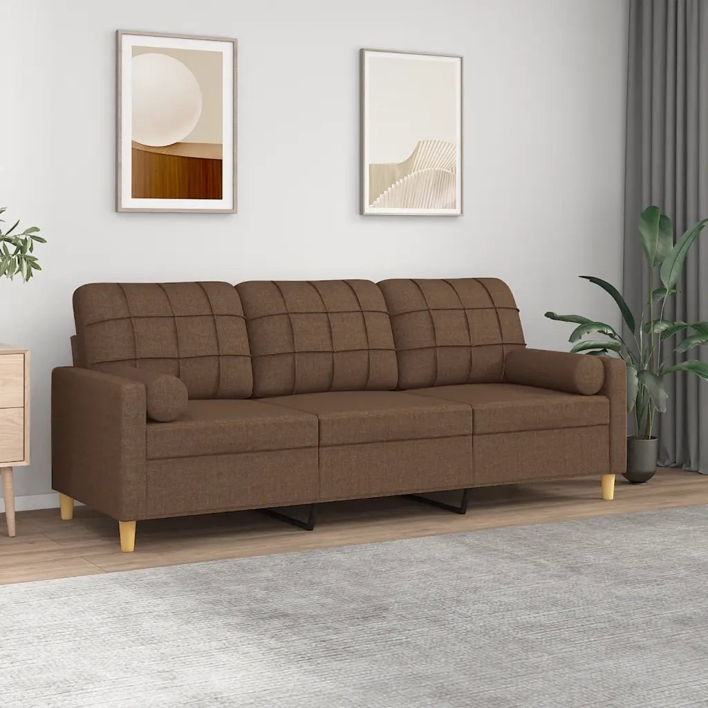 Divano | Divano da soggiorno | Sofa a 3 Posti con Cuscini Marrone 180 cm in Tessuto