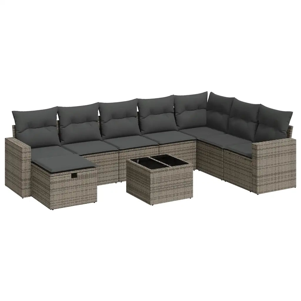 Set Divano da Giardino 9 pz con Cuscini Grigio in Polyrattan 3325446