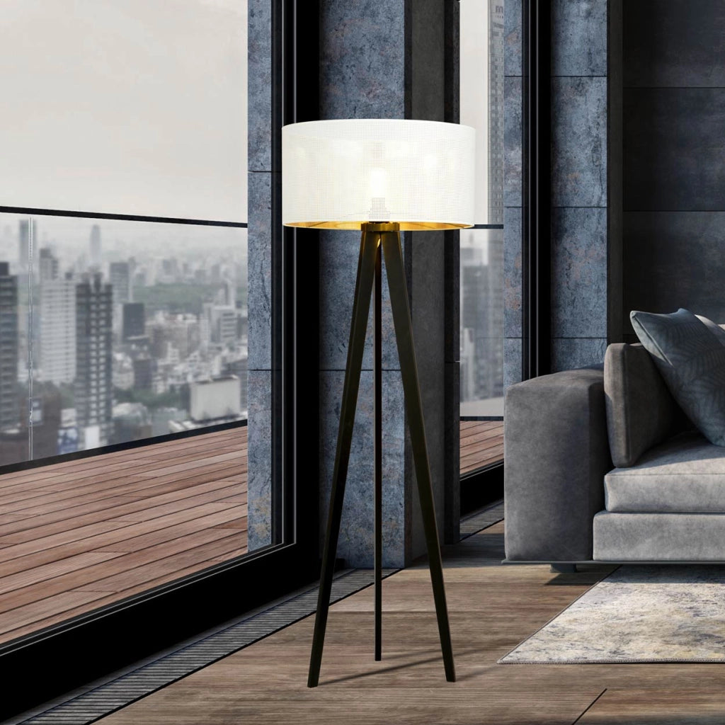 Emibig lampada da terra Aston treppiede bianco oro E27