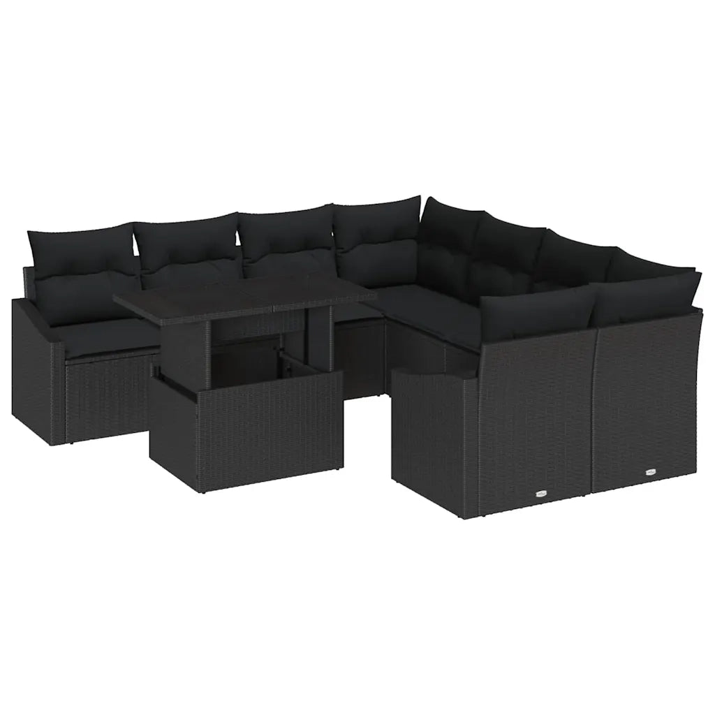 Set Divano da Giardino con cuscino 9 pcs Nero polyrattan 3348979