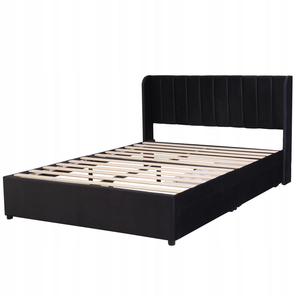 Letto imbottito 140x200 - Xylo - Velluto con 2 cassetti