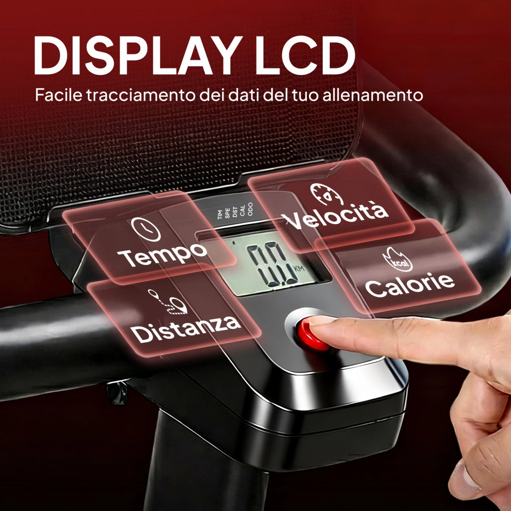 Cyclette Magnetica Regolabile con Display LCD e Supporto per Tablet, in Acciaio e ABS, 103x49x98-112 cm, Nero