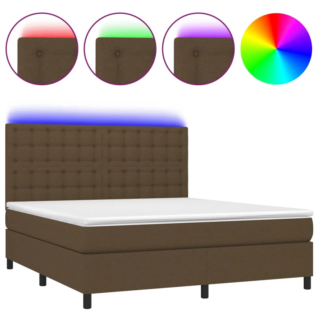 Letto a Molle Materasso e LED Marrone Scuro 160x200 cm Tessuto 3135208