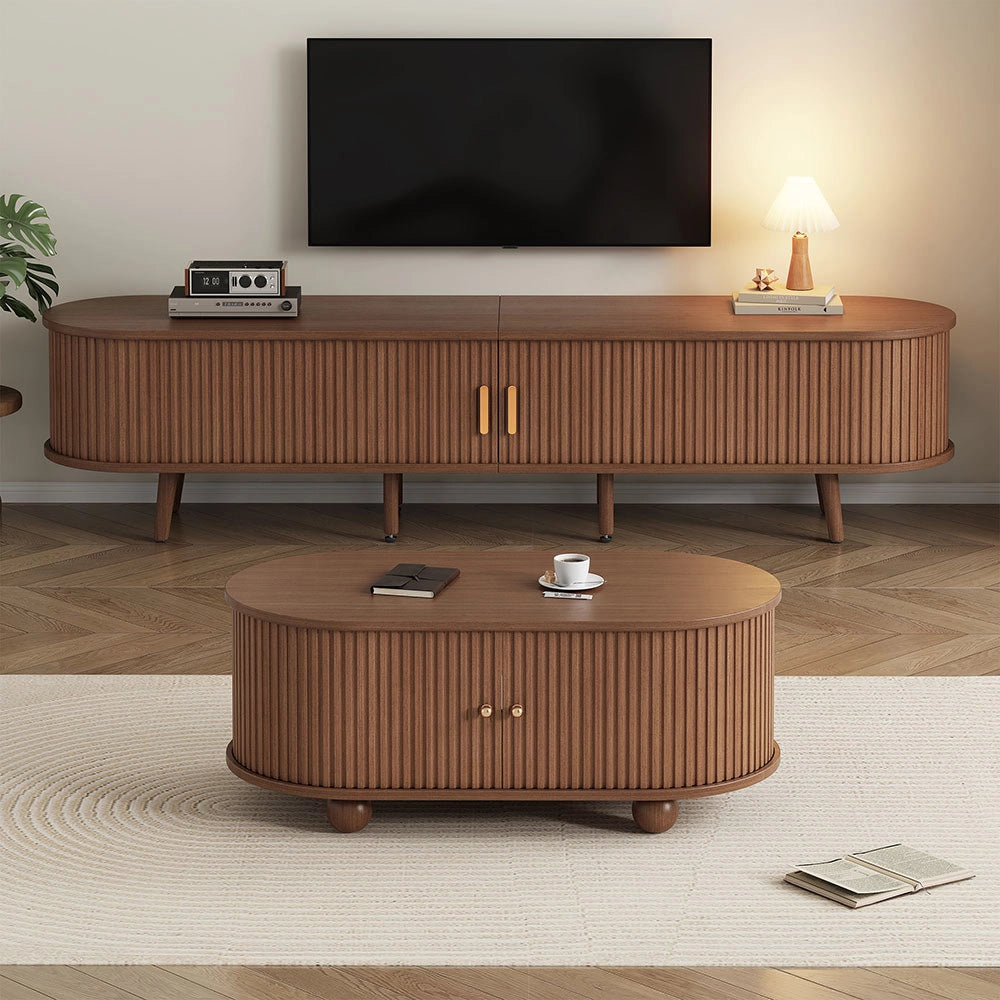Mobile TV con tavolino - Xylo - 2 pezzi noyer MDF 100x45cm