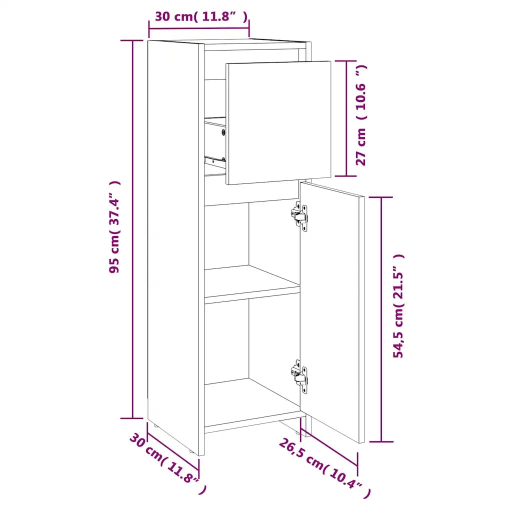 Armadio da Bagno Bianco 30x30x95 cm in Legno Multistrato cod mxl 13422