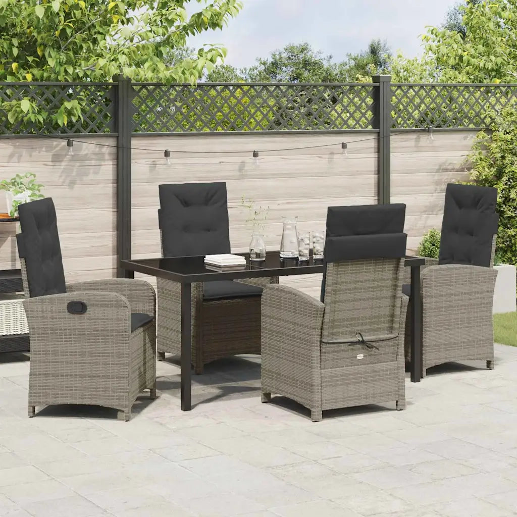 Set da Pranzo per Giardino con cuscino 5 pcs Grigio polyrattan