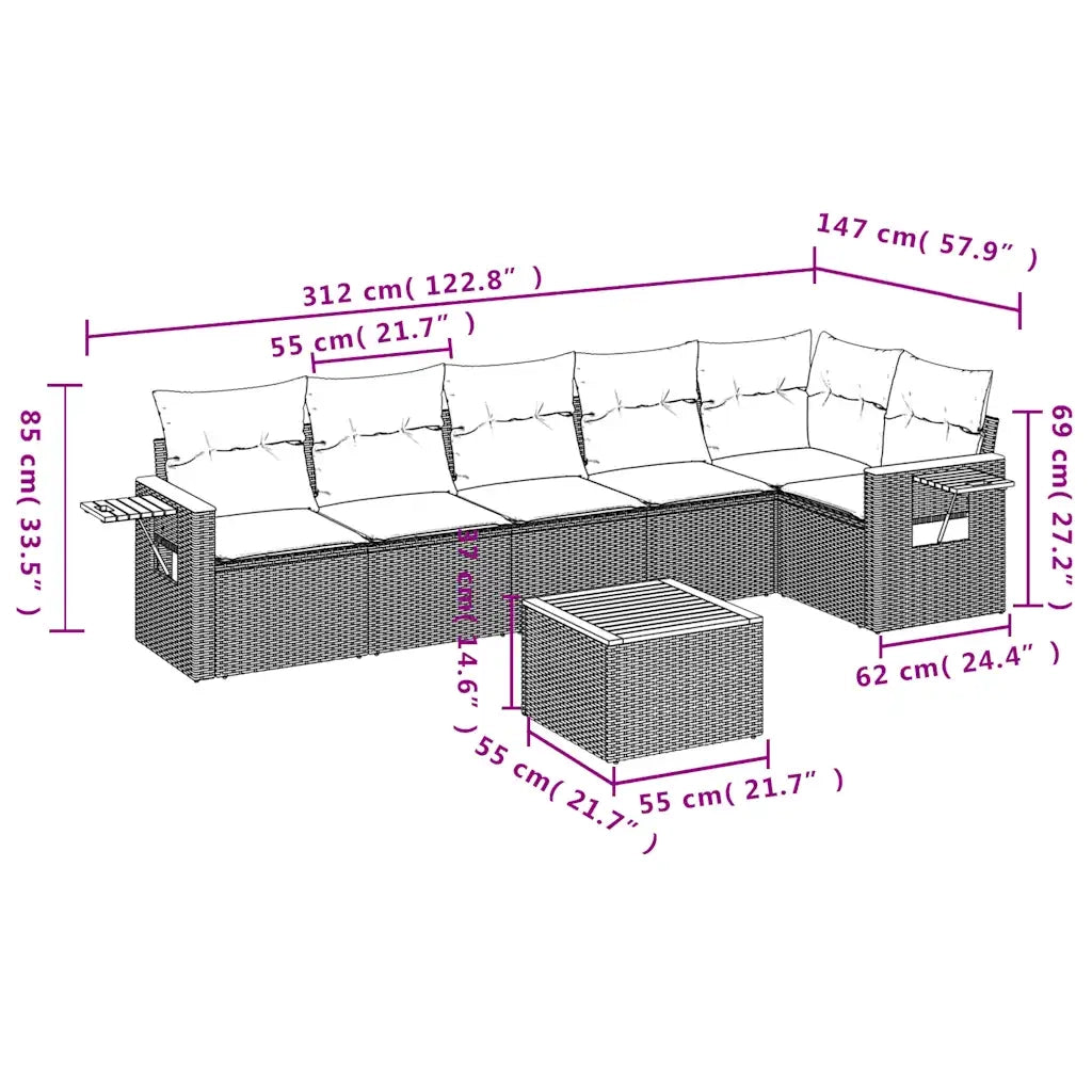 Set Divani da Giardino 7 pz con Cuscini Grigio in Polyrattan 3226838