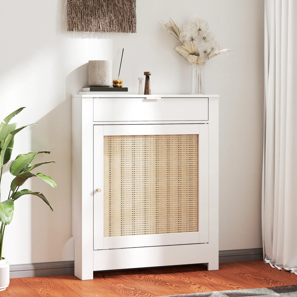 Copritermosifone con Anta e Rattan Design Boho ¨C Xylo ¨C Bianco