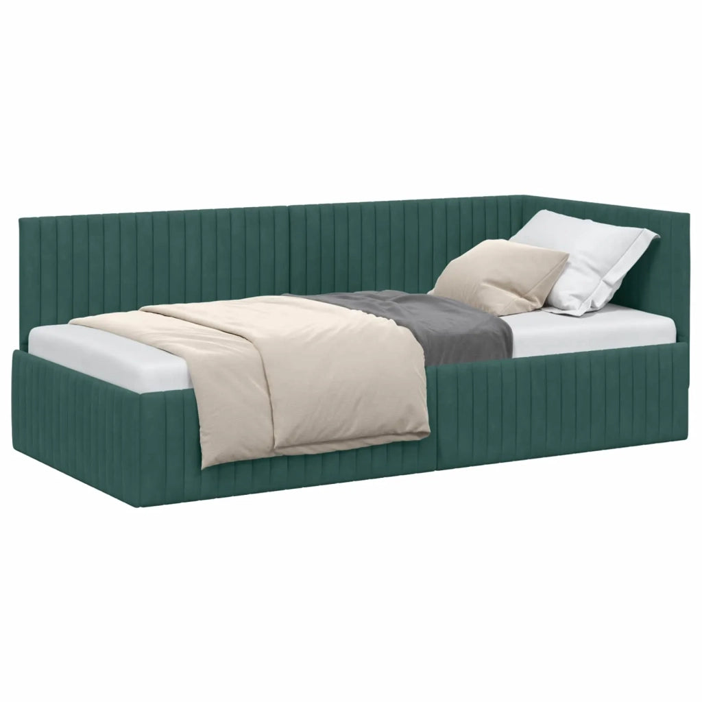 Cornice del letto ad angolo Verde Scuro 90 cm x 200 cm Velluto