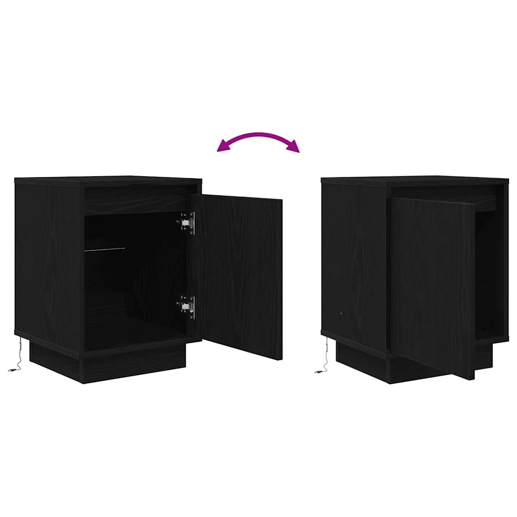 Comodino | Armadio da Notte | Mobiletto da notte con Luci LED Nero 38x34x50 cm
