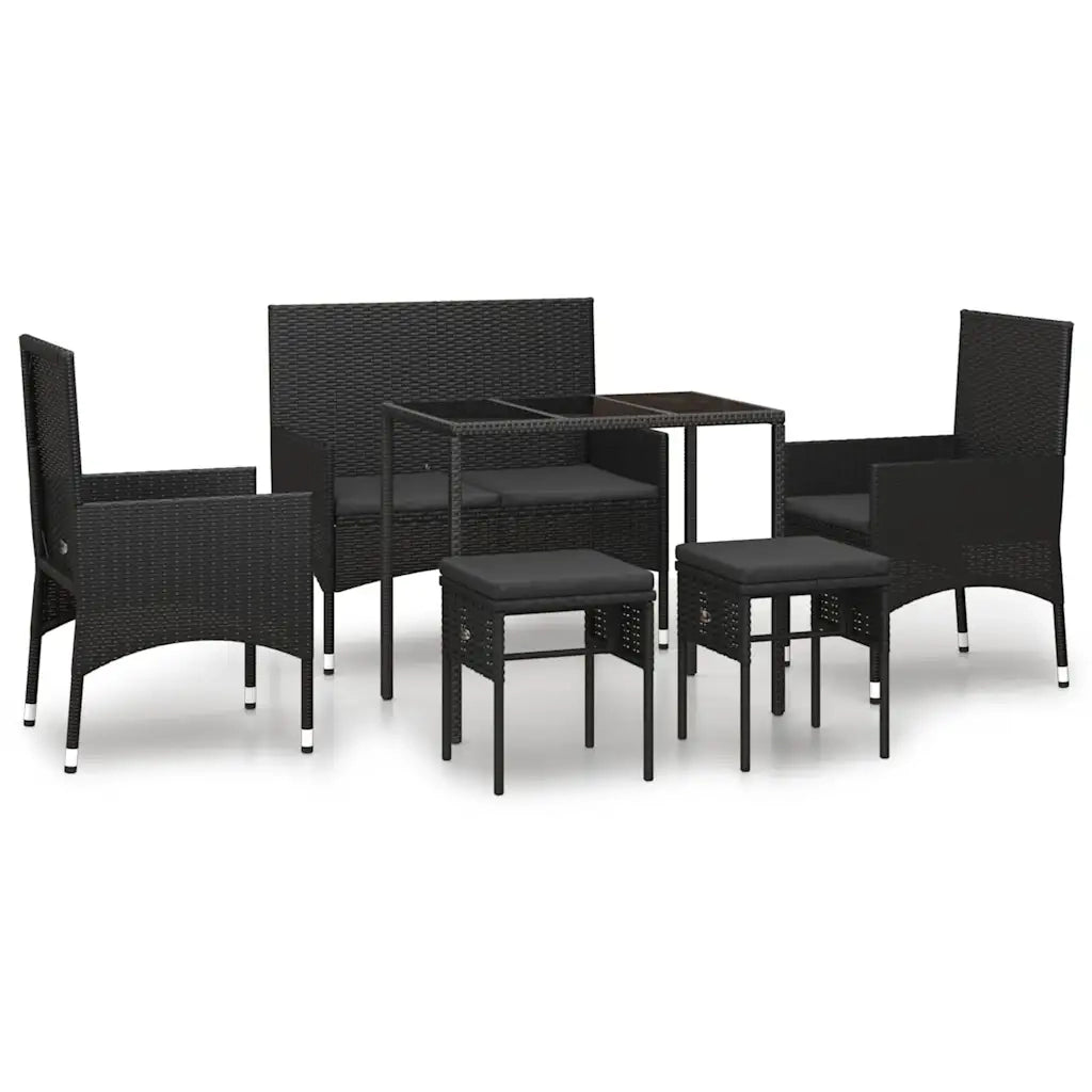 Set Mobili da Giardino 6 pz | Set Salotto da Giardino con Cuscini in Polyrattan Nero