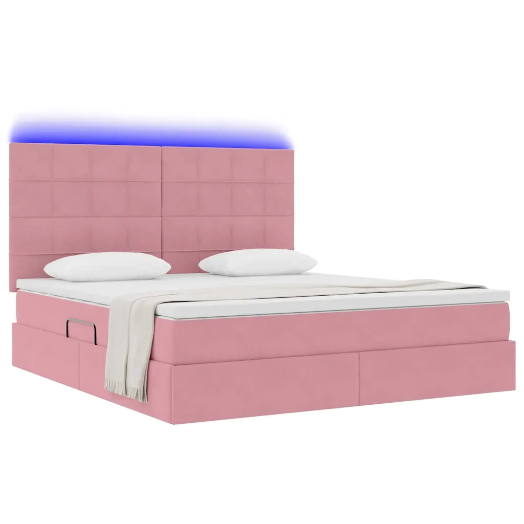 Letto con contenitore e LED con led Rosa 180 x 200 cm Velluto 3372686