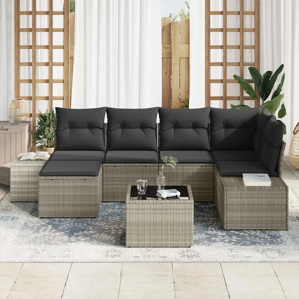 Set Divano da Giardino 6 pcs Grigio chiaro polyrattan
