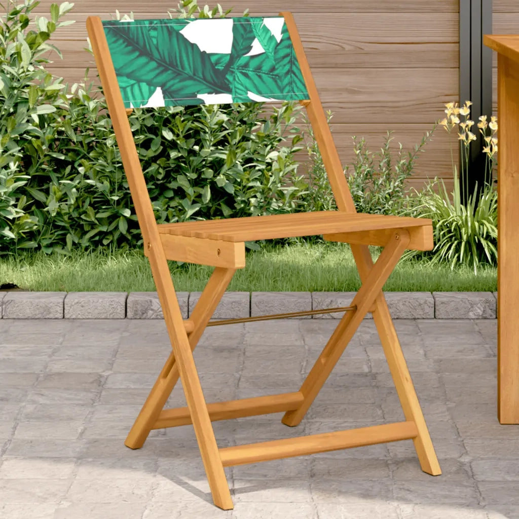 Sedie da Bistr¨° 2 pz | Sedie da Esterno Motivo Foglia Legno Massello Acacia Tessuto