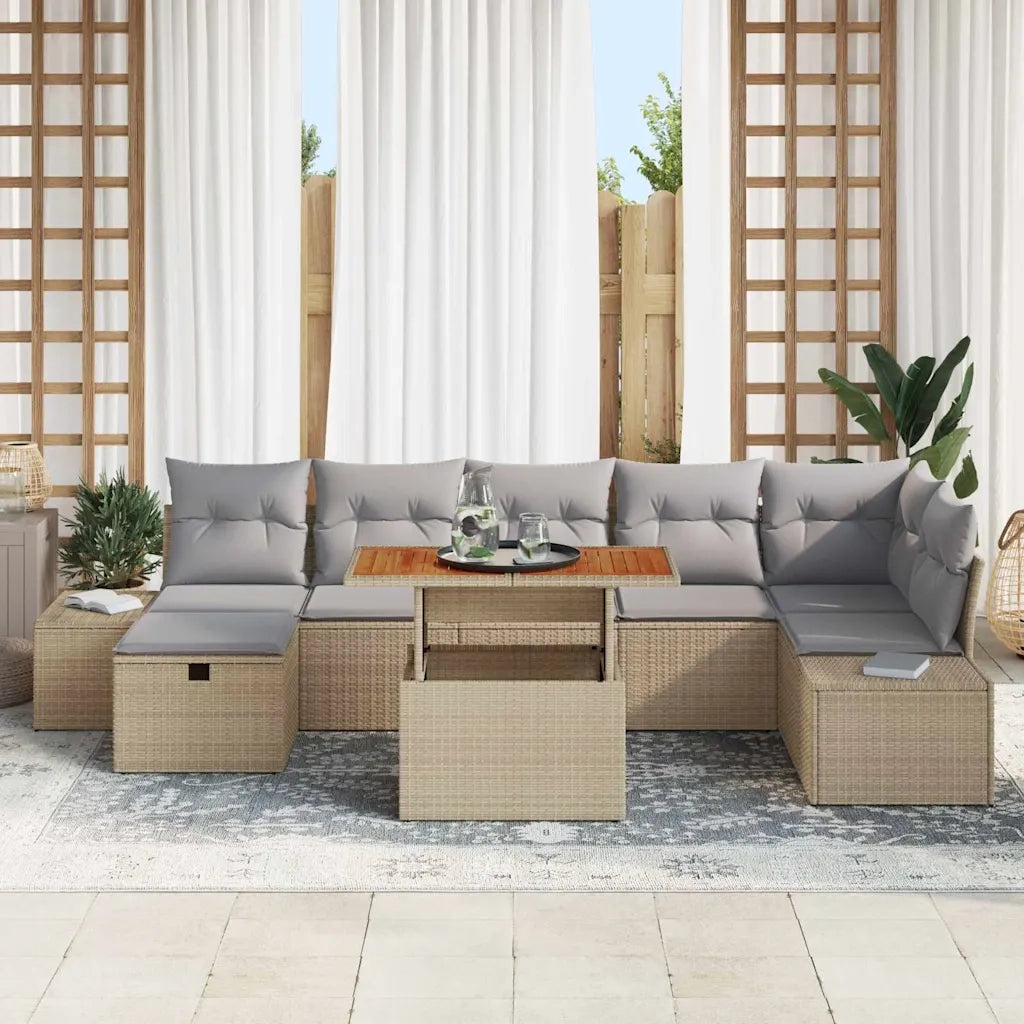 Set Divano da Giardino con cuscino 8 pcs Beige polyrattan