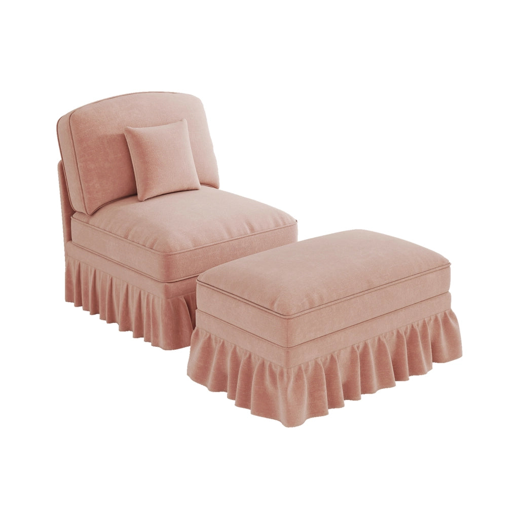 Poltrona con poggiapiedi - con balza removibile e cuscino mobile - in ciniglia - rosa
