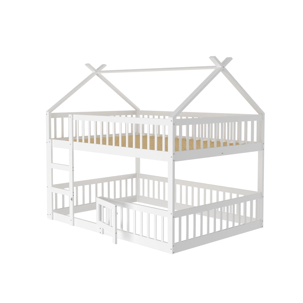 LETTO A CASTELLO 140x200 cm in legno bianco con scala