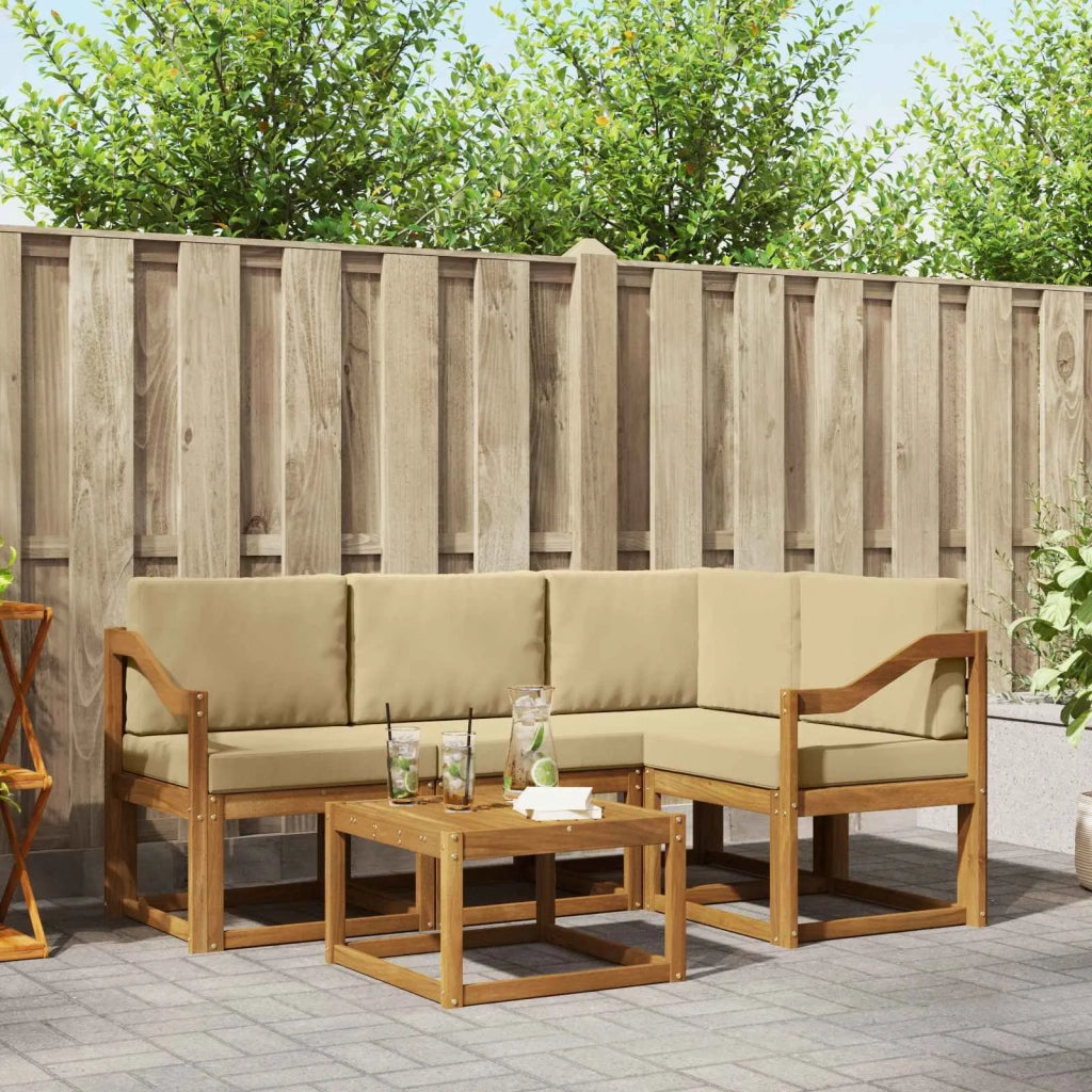 Set di divani da esterno con cuscino 5 pcs Naturale e Beige 3366376