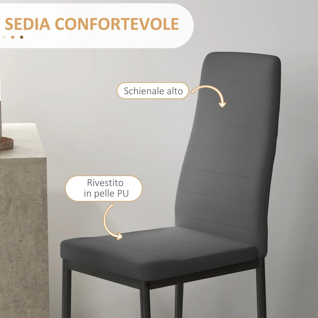 Set da Pranzo Tavolo e 2 Sedie Imbottite in Pelle PU Grigio