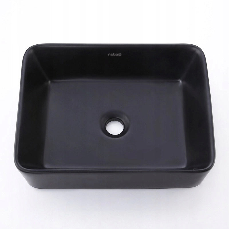 Lavabo da appoggio in ceramica nera opaca, da incasso, 48x36,5 cm, rettangolare