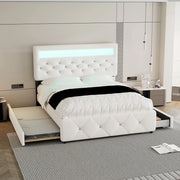 Letto Imbottito Contenitore con Cassetti e Comodino LED ¨C MINIMAL ¨C Bianco 140x200