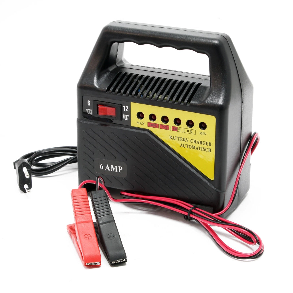 CARICABATTERIE AUTO MOTO 6 12V 6A CON PINZE PER AUTO E MOTO