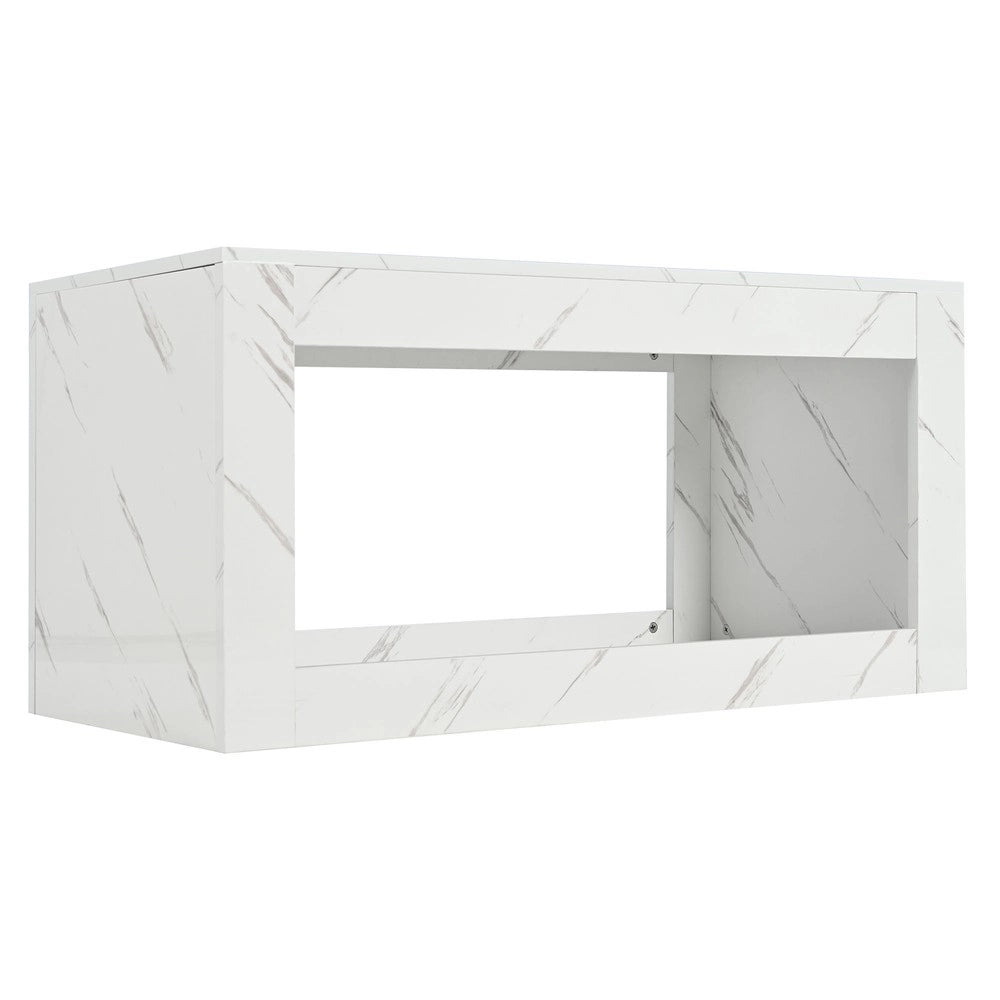 Grande tavolino da salotto LED moderno ¨C MINIMAL ¨C Bianco lucido, piano effetto marmo, telecomando