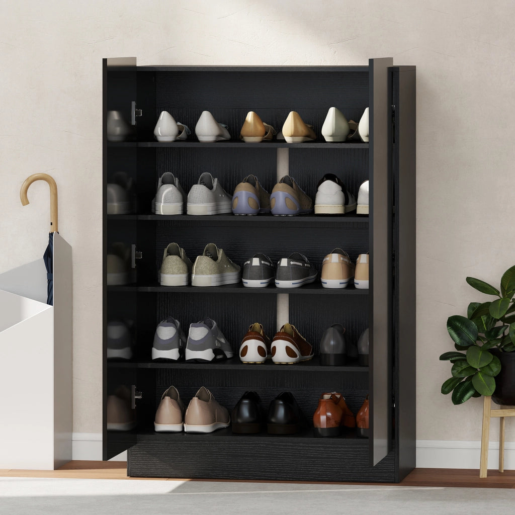 Scarpiera con ante e ripiani regolabili ¨C Minimal ¨C Nero brillo 80x30x100
