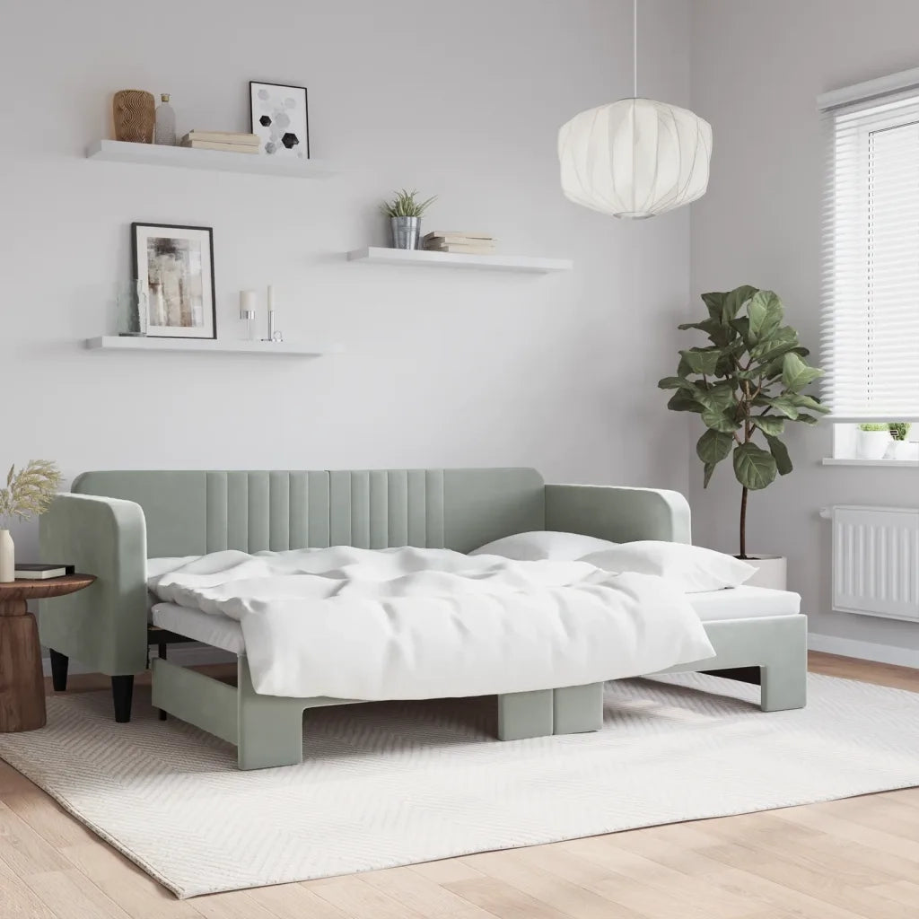 Divano Letto con Letto Estraibile Grigio Chiaro 80x200 Velluto 3197056