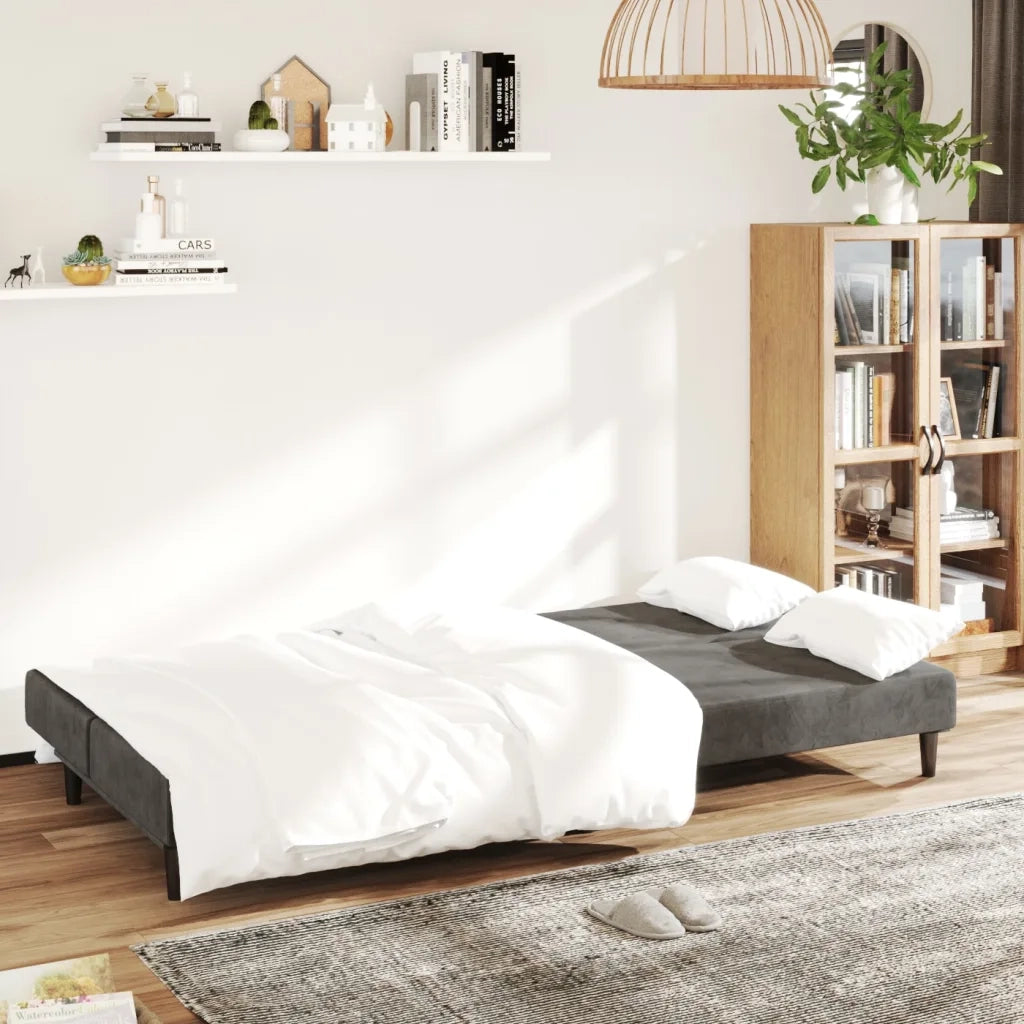 Divano letto | Sof¨¤ letto | Letto singolo a 2 Posti Grigio Scuro in Velluto