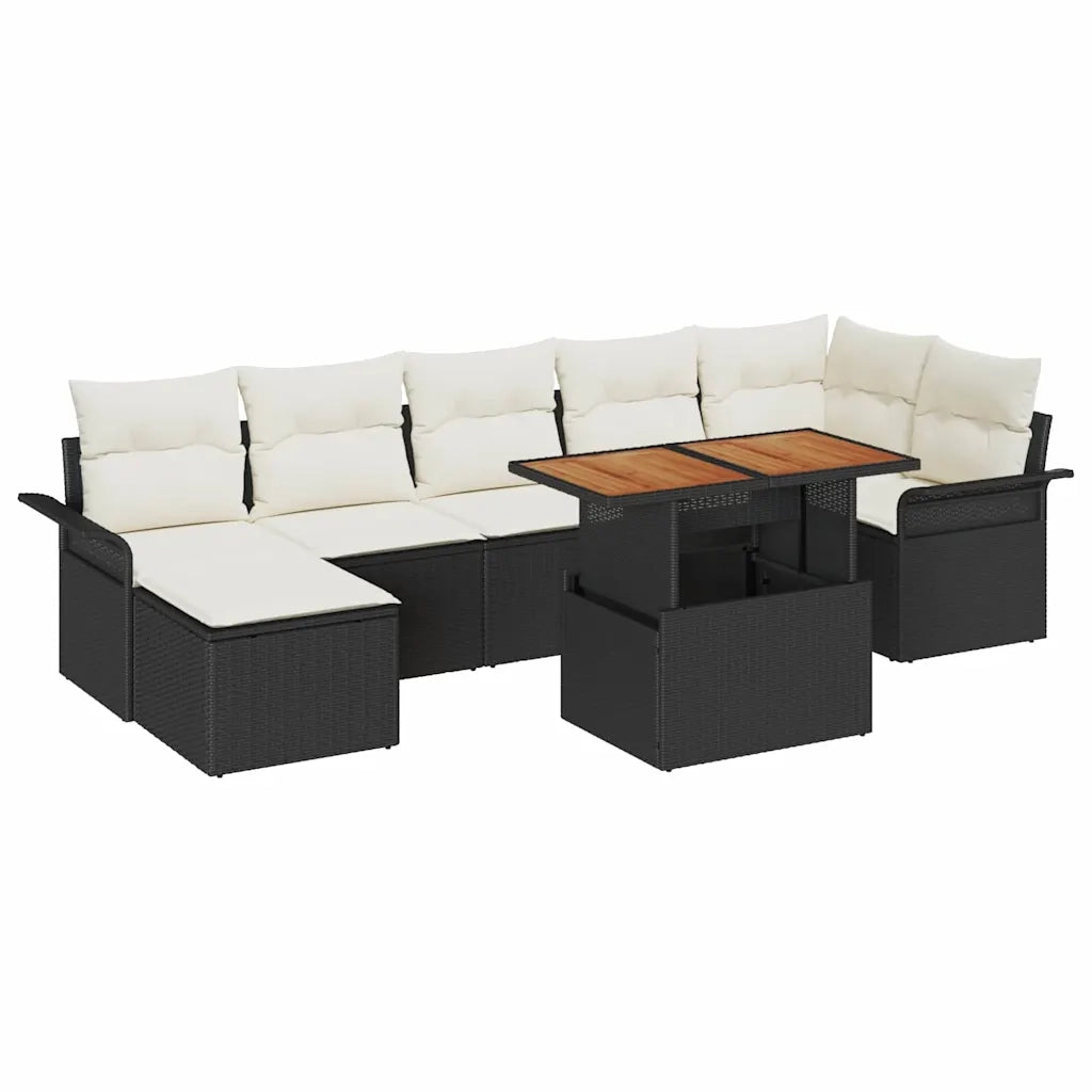Set Divano da Giardino con archiviazione 8 pcs Nero Poly Rattan