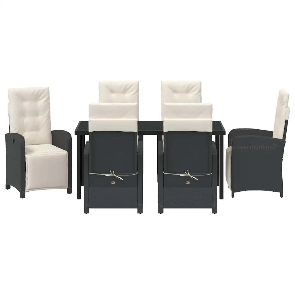 Set da Pranzo per Giardino con cuscino 7 pcs Nero polyrattan