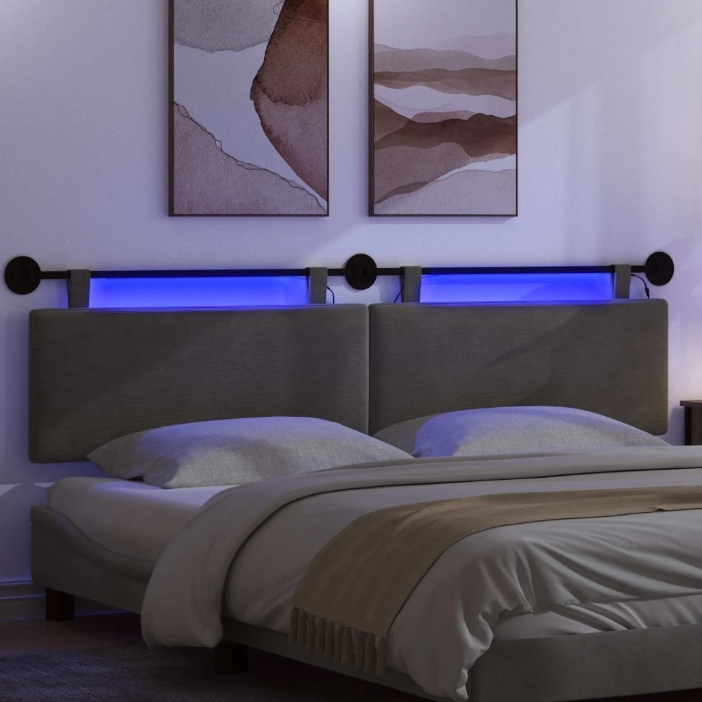 Testiera | Testata sospesa Con luce LED Grigio Scuro Tessuto in Cords