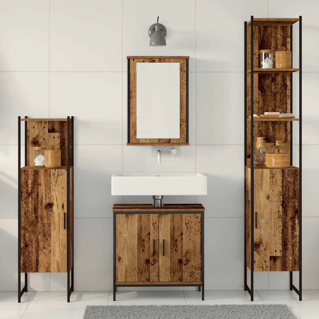 Set di mobili per il Bagno | Armadio da bagno 4 pz Marrone Legno multistrato
